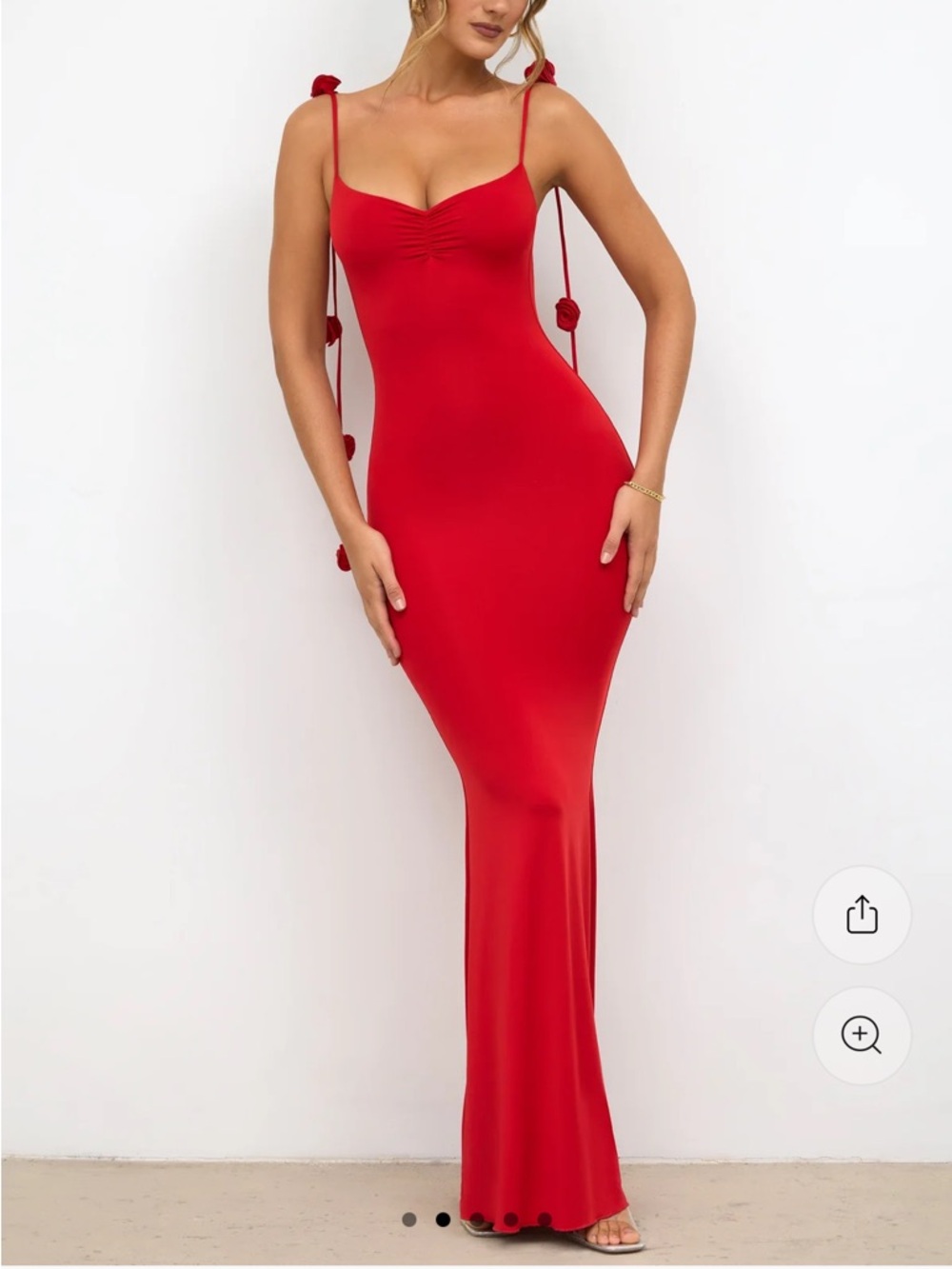 Oh Polly Red Tie-Strap Bodycon Maxi Dress with rose detail